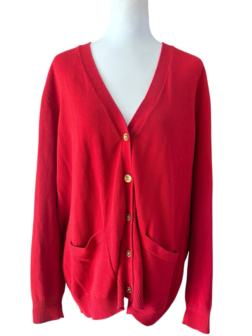 Lauren Ralph Lauren Red Cotton Cardigan Sweater Gold Buttons 2X